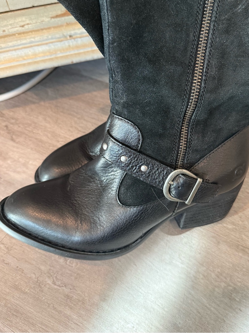 Born Leather Knee High Boots Black Buckle Riding Boots Size 7 - Picture 6 of 6